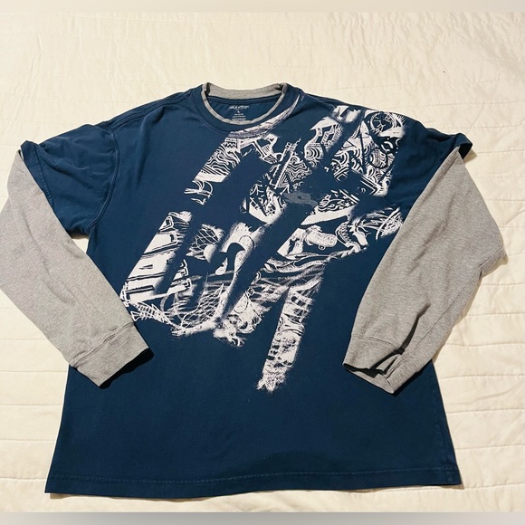 American Vintage Men's Navy and Grey T-shirt - Picture 1 of 4